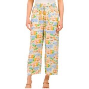 Cynthia Rowley Coastal Linen Blend Wide Leg Pants - Mediterranean Print Large